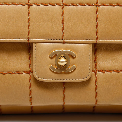 CHANEL No. 7 2001-2002 Lambskin Chocolate Bar Wild Stitch Shoulder Bag beige WS14979