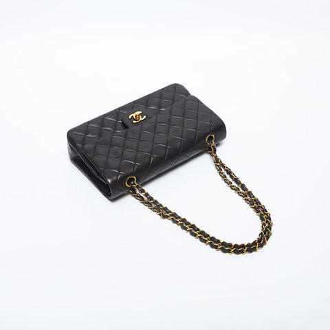 CHANEL No. 3 1994-1999 Lambskin Double Flap 9.8" Matelasse Shoulder Bag black WS14980
