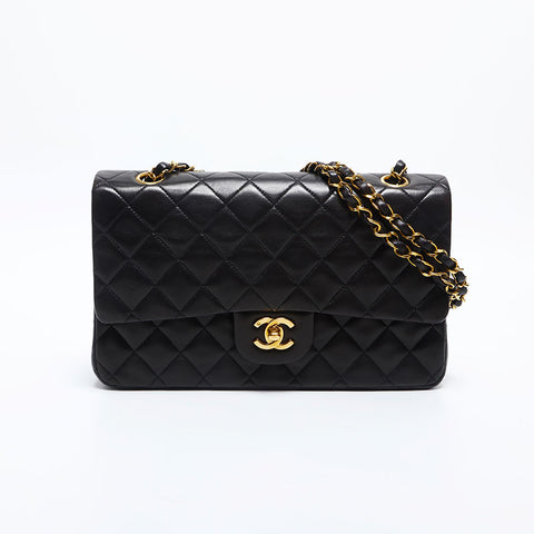 CHANEL No. 3 1994-1999 Lambskin Double Flap 9.8" Matelasse Shoulder Bag black WS14980