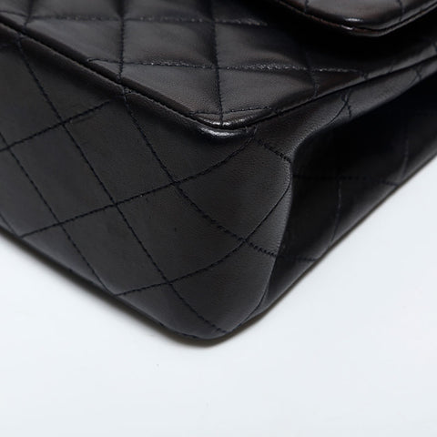 CHANEL No. 3 1994-1999 Lambskin Double Flap 9.8" Matelasse Shoulder Bag black WS14980