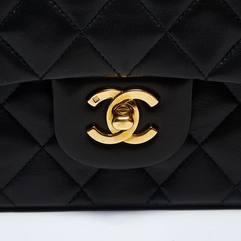 CHANEL No. 3 1994-1999 Lambskin Double Flap 9.8" Matelasse Shoulder Bag black WS14980