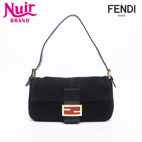 FENDI Suede manma bucket Shoulder Bag black WS14989