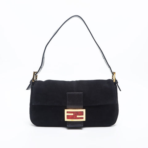 極美品 フェンディ FENDI スエード マンマバケット ショルダーバッグ ブラック WS14989