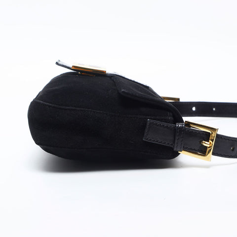 極美品 フェンディ FENDI スエード マンマバケット ショルダーバッグ ブラック WS14989