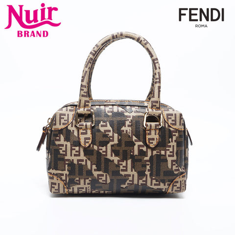 FENDI Zucchino Mini Boston PVC Handbag Brown WS14990