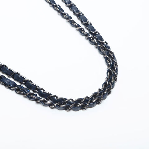 極美品 シャネル CHANEL 19番台 レザー フリンジ フラップ 2014 ショルダーバッグ  ネイビー WS14991