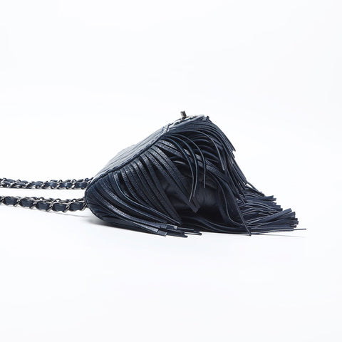 CHANEL 19th series Leather Fringe Flap 2014 Shoulder Bag Navy WS14991