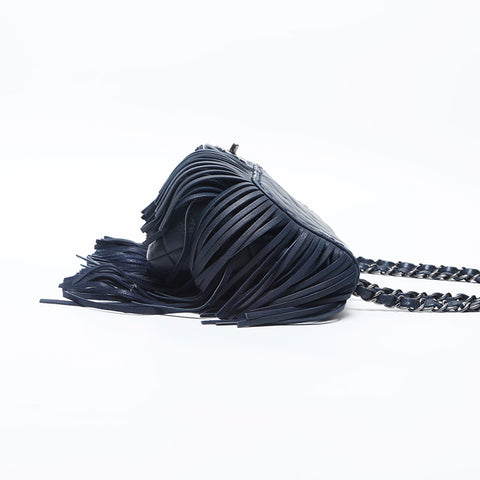 CHANEL 19th series Leather Fringe Flap 2014 Shoulder Bag Navy WS14991