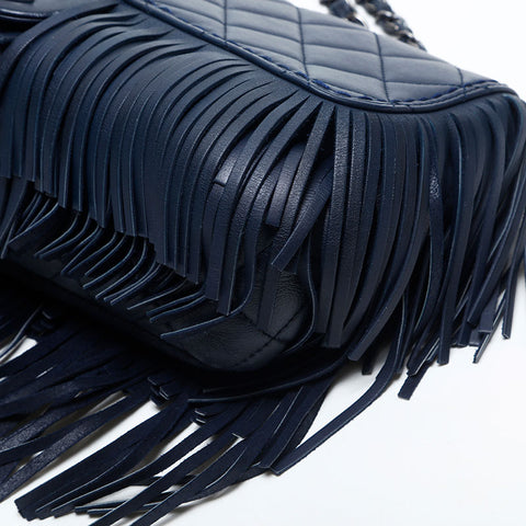 CHANEL 19th series Leather Fringe Flap 2014 Shoulder Bag Navy WS14991