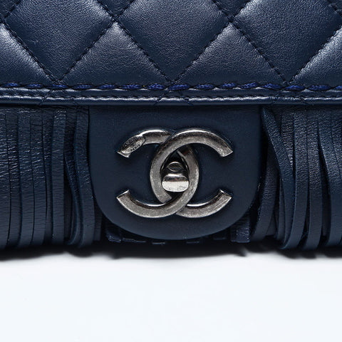 CHANEL 19th series Leather Fringe Flap 2014 Shoulder Bag Navy WS14991