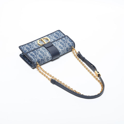 Christian Dior Trotter Denim Oblique Montage East West Shoulder Bag Navy WS14993