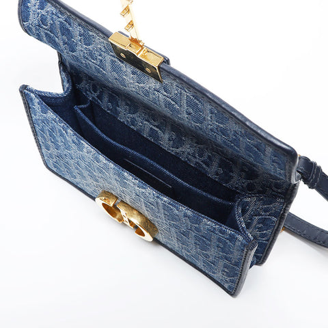 Christian Dior Trotter Denim Oblique Montage East West Shoulder Bag Navy WS14993
