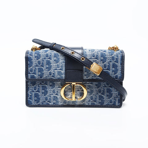 Christian Dior Trotter Denim Oblique Montage East West Shoulder Bag Navy WS14993