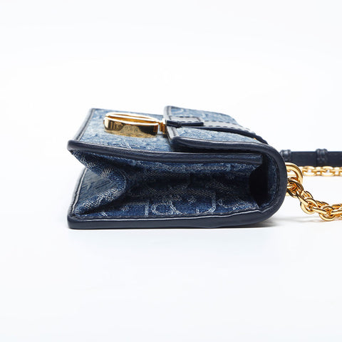 Christian Dior Trotter Denim Oblique Montage East West Shoulder Bag Navy WS14993