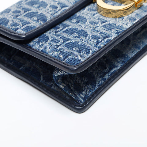 Christian Dior Trotter Denim Oblique Montage East West Shoulder Bag Navy WS14993