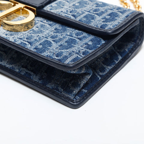 Christian Dior Trotter Denim Oblique Montage East West Shoulder Bag Navy WS14993