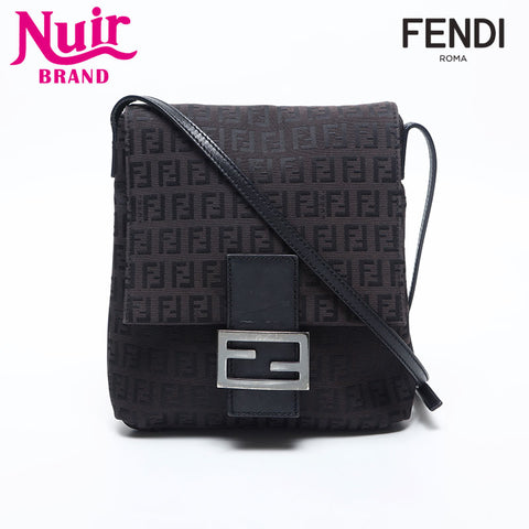 FENDI Zucchino Canvas Mamma Bucket Shoulder Bag Brown WS14994