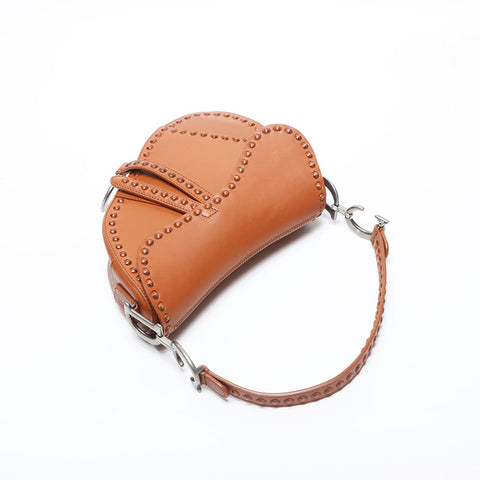極美品 クリスチャンディオール Christian Dior レザー サドルバッグ ショルダーバッグ ブラウン WS14998