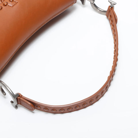 極美品 クリスチャンディオール Christian Dior レザー サドルバッグ ショルダーバッグ ブラウン WS14998