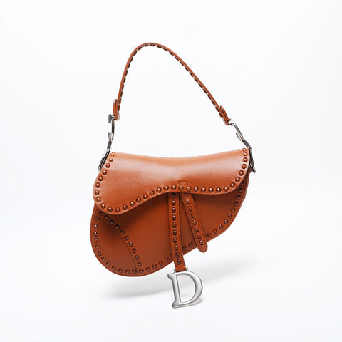 極美品 クリスチャンディオール Christian Dior レザー サドルバッグ ショルダーバッグ ブラウン WS14998