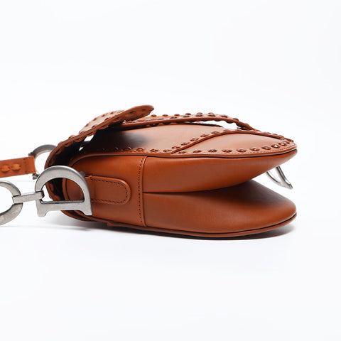 Christian Dior Leather Saddlebag Shoulder Bag Brown WS14998