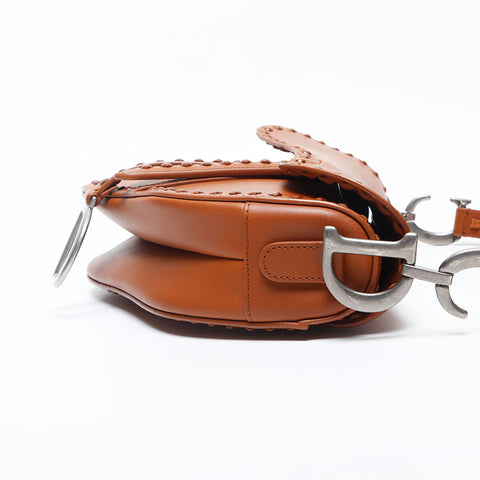 極美品 クリスチャンディオール Christian Dior レザー サドルバッグ ショルダーバッグ ブラウン WS14998