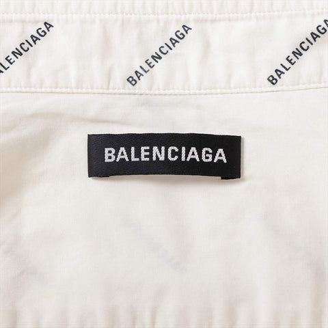 Balenciaga棉花尺寸39徽标全面图案18年长袖衬衫白色WS15003