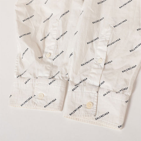 Balenciaga棉花尺寸39徽标全面图案18年长袖衬衫白色WS15003