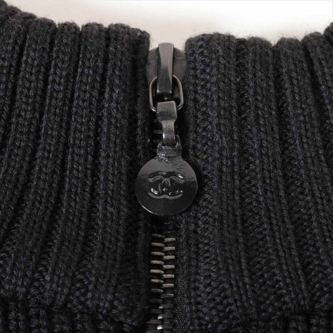 CHANEL Sports COCO Mark 02A Wool High Neck P19886W03054 Half Zip Size:38 knit black WS15016
