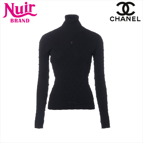 CHANEL COCO Mark Cotton Turtleneck P73588K10565 Size:34 knit black WS15022