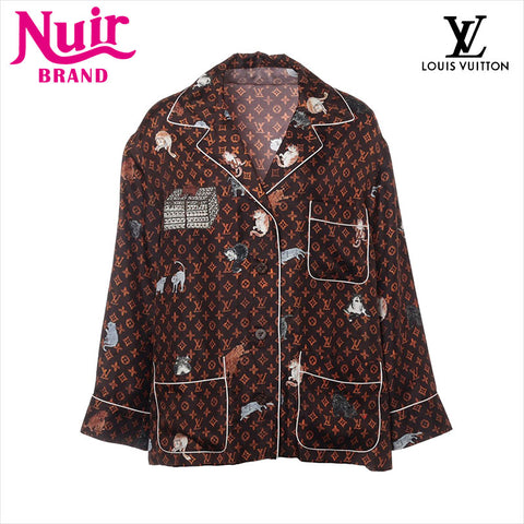 LOUIS VUITTON 19Stainless Steel Silk RW191A Catgram Long sleeve shirt Brown WS15030