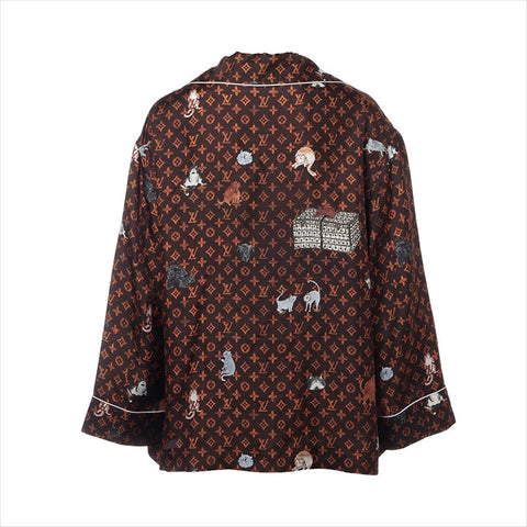 LOUIS VUITTON 19Stainless Steel Silk RW191A Catgram Long sleeve shirt Brown WS15030
