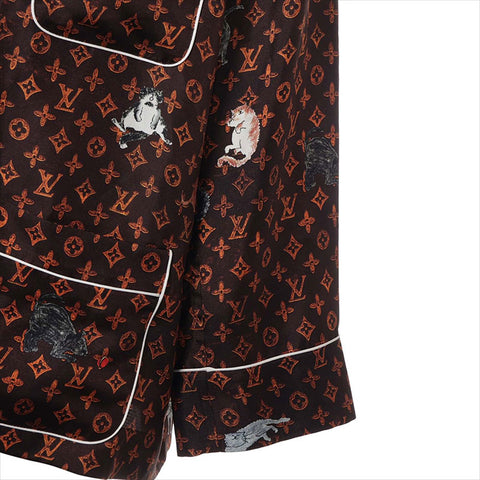 LOUIS VUITTON 19Stainless Steel Silk RW191A Catgram Long sleeve shirt Brown WS15030
