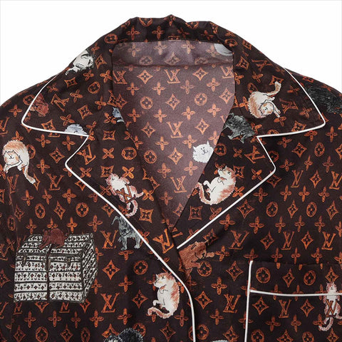 LOUIS VUITTON 19Stainless Steel Silk RW191A Catgram Long sleeve shirt Brown WS15030