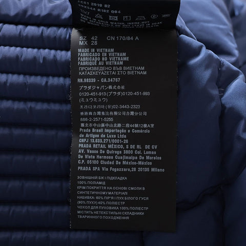 PRADA Triangle logo 18AW nylon down jacket 29X544 detachable hood Size:42 Jacket Navy WS15037