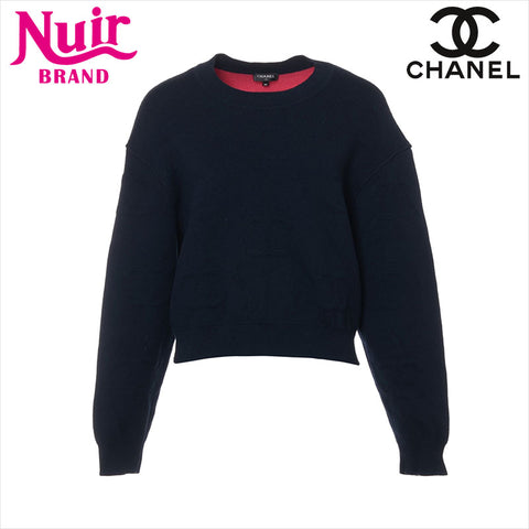 CHANEL COCO Mark cashmere  P70525K10076 Size:38 knit Navy x pink WS15039