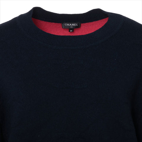 CHANEL COCO Mark cashmere P70525K10076 Size:38 knit Navy x pink WS15039