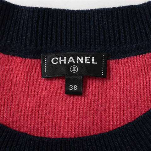 CHANEL COCO Mark cashmere  P70525K10076 Size:38 knit Navy x pink WS15039