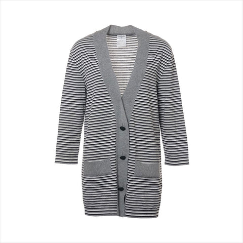 CHANEL COCO Button 07P Cotton x cashmere P30929K00459 Border Size:34 cardigan Gray x white WS15042