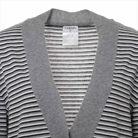 CHANEL COCO Button 07P Cotton x cashmere P30929K00459 Border Size:34 cardigan Gray x white WS15042