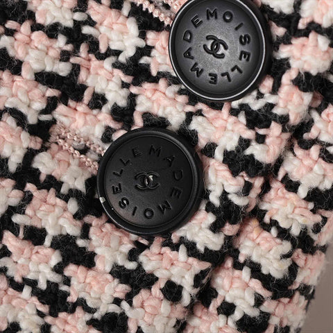 CHANEL COCO Button 02P Cotton P19180W02894 Tweed Size:40 Jacket Black x pink WS15045