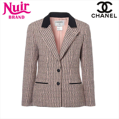 CHANEL COCO Button 02P Cotton P19180W02894 Tweed Size:40 Jacket Black x pink WS15045