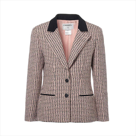 CHANEL COCO Button 02P Cotton P19180W02894 Tweed Size:40 Jacket Black x pink WS15045