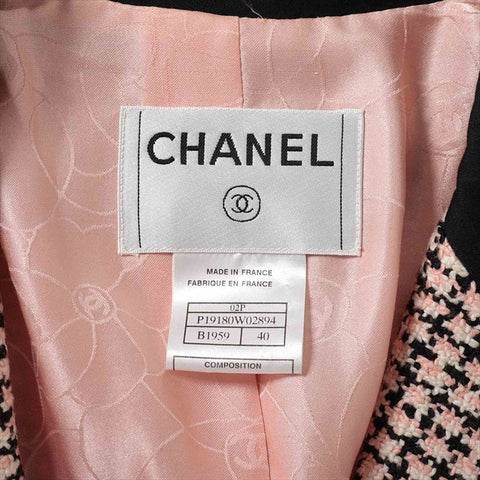 CHANEL COCO Button 02P Cotton P19180W02894 Tweed Size:40 Jacket Black x pink WS15045