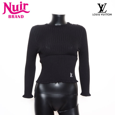 LOUIS VUITTON Logo Ruffle Size:M Wool knit black WS15049