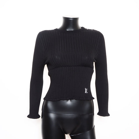 LOUIS VUITTON Logo Ruffle Size:M Wool knit black WS15049