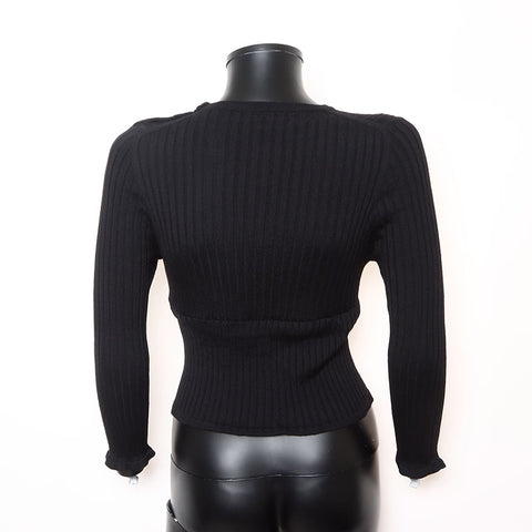 ルイ・ヴィトン LOUIS VUITTON ロゴ フリル Size:M ウール ニット ブラック WS15049