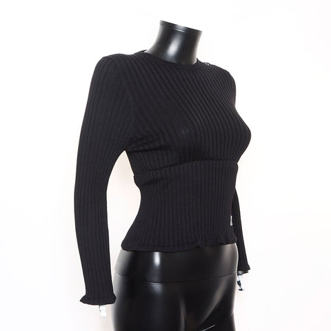 LOUIS VUITTON Logo Ruffle Size:M Wool knit black WS15049