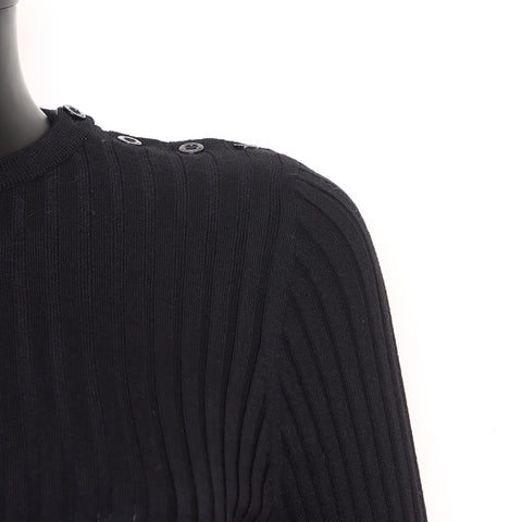 ルイ・ヴィトン LOUIS VUITTON ロゴ フリル Size:M ウール ニット ブラック WS15049