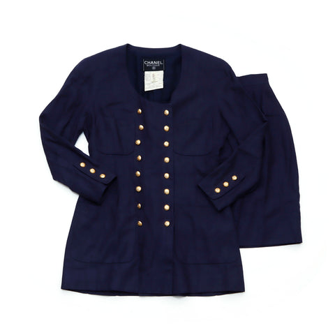 Chanel suit jacket skirt set up navy WS1504